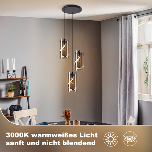 Suspension LED 3 Flamme Noir 150 Cm 23w Hauteur Réglable Suspendue Salon Chambre