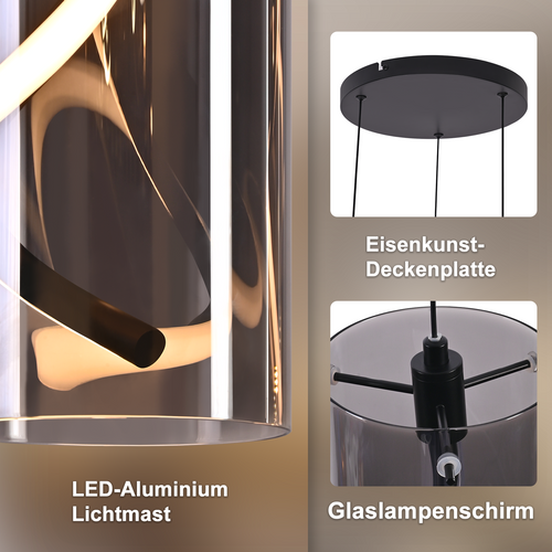 Suspension LED 3 Flamme Noir 150 Cm 23w Hauteur Réglable Suspendue Salon Chambre