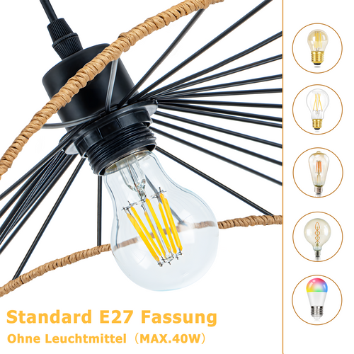 Suspension Vintage 1 Flame E27 Noir Salle à Manger Sans Ampoule