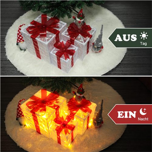 Lot De 3 Boîtes à Cadeaux Lumineuses De Noël LED 8 Modes Avec Télécommande Décoration De Noël
