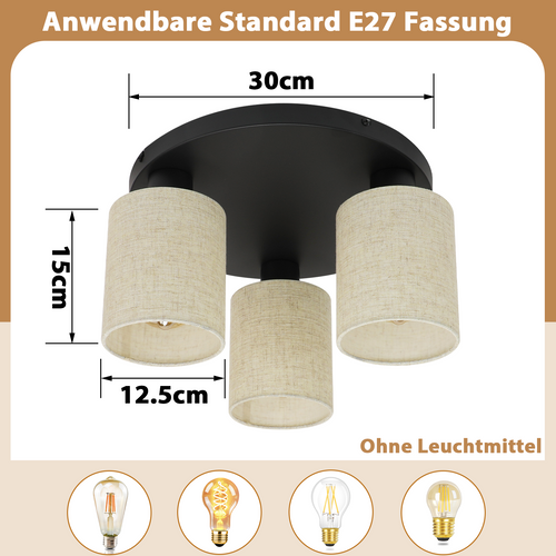 Plafonnier Spots De Plafond Noir Vintage 3 Flammes E27 Sans Ampoule