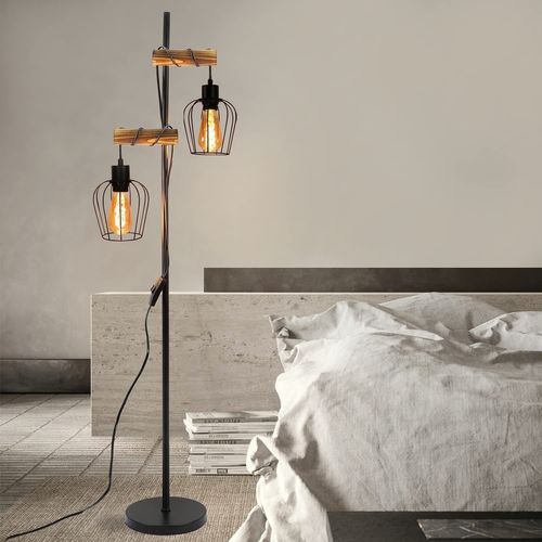 Lampadaire Vintage 151cm - 2 Lumières Noir Design Industriel E27 - Pour Salon/chambre