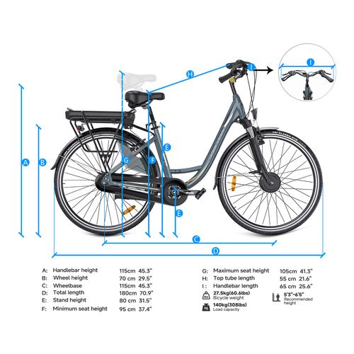 Vélo Électrique 18 Pouces Moteur 250w 7 Vitesses Noir