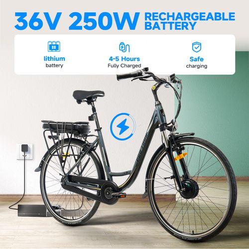 Vélo Électrique 18 Pouces Alliage De Aluminium Moteur 250w 7 Vitesses Noir