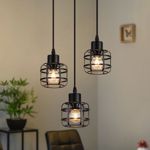 Suspension Salle à Manger 3 Flammes Noir Vintage E14 Pour Cuisine Café Sans Ampoule