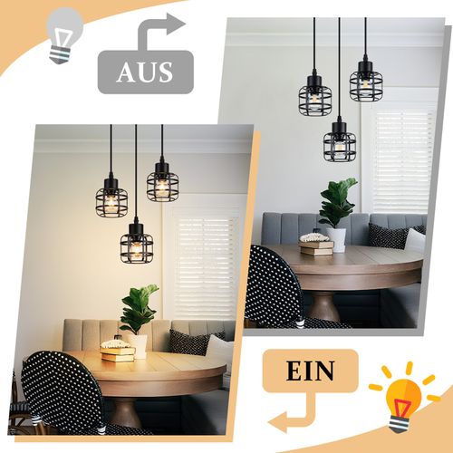 Suspension Salle à Manger 3 Flammes Noir Vintage E14 Pour Cuisine Café Sans Ampoule