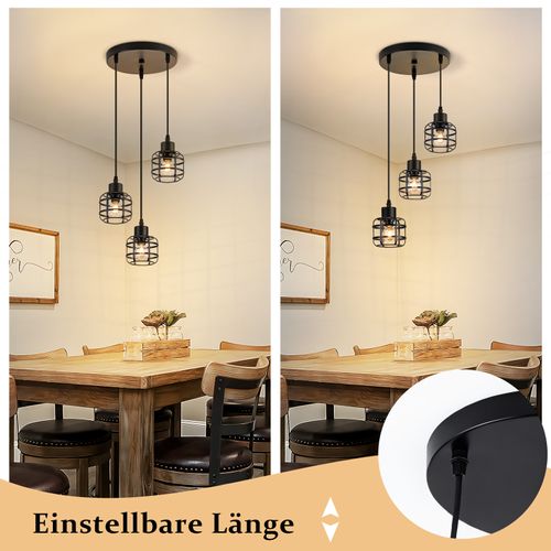 Suspension Salle à Manger 3 Flammes Noir Vintage E14 Pour Cuisine Café Sans Ampoule