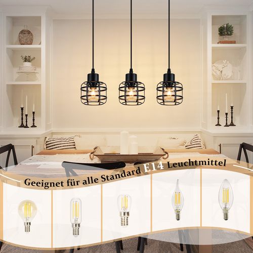 Suspension 3 Flamme Métal E14 Noir Réglable Hauteur Vintage Sans Ampoule