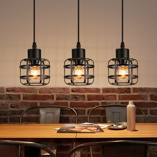 Suspension 3 Flamme Métal E14 Noir Réglable Hauteur Vintage Sans Ampoule