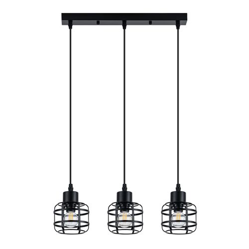 Suspension 3 Flamme Métal E14 Noir Réglable Hauteur Vintage Sans Ampoule