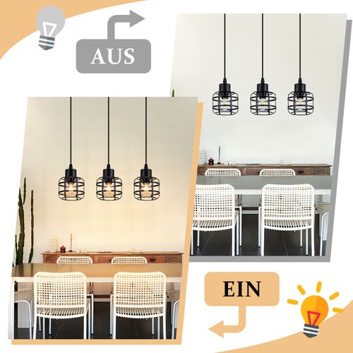 Suspension 3 Flamme Métal E14 Noir Réglable Hauteur Vintage Sans Ampoule