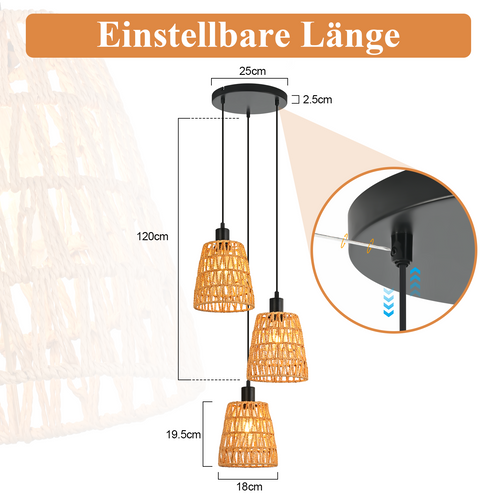 Suspension 3 Flamme Noir E27 Vintage Pour Cuisine Sans Ampoule