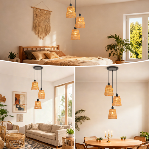 Suspension 3 Flamme Noir E27 Vintage Pour Cuisine Sans Ampoule