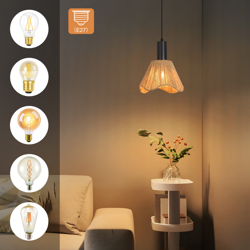 Suspension 1 Flamme E27 Noir Réglable Hauteur Vintage