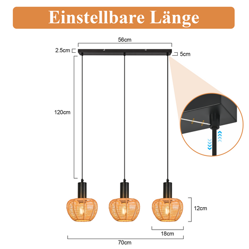 Suspension Noir 3 Flamme E27 Pour Salle à Manger Et Chambre à Coucher