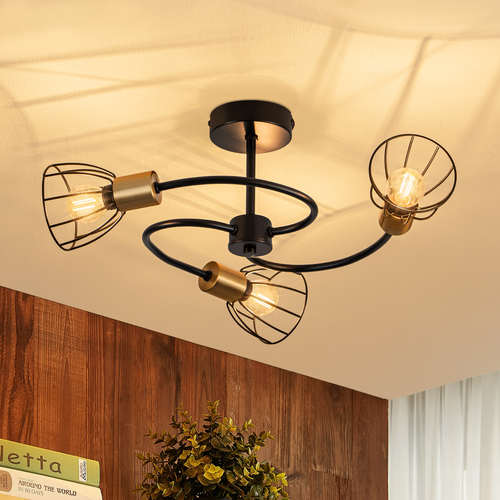 Spot De Plafond 3 Lumières Vintage Noir Spot Salon Métal E14 Pour Cuisine