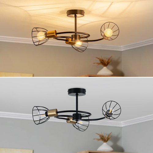 Spot De Plafond 3 Lumières Vintage Noir Spot Salon Métal E14 Pour Cuisine