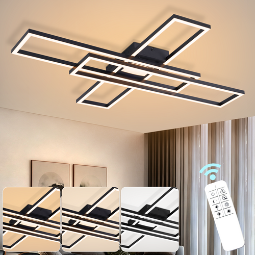 Plafonnier LED Métal Noir 56w 80cm Plafonnier Salon Moderne Dimmable Avec Télécommande Pour Cuisine