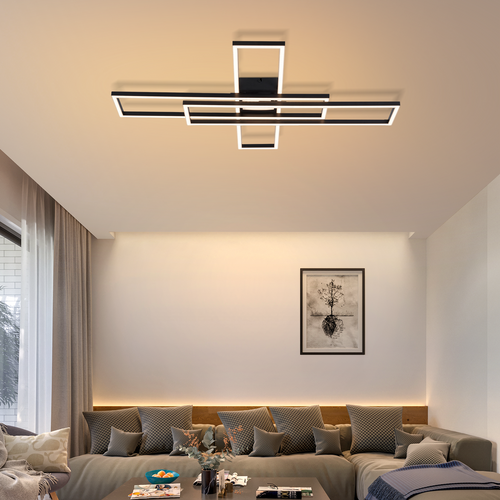 Plafonnier LED Métal Noir 56w 80cm Plafonnier Salon Moderne Dimmable Avec Télécommande Pour Cuisine