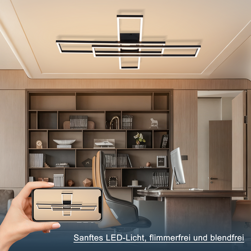 Plafonnier LED Métal Noir 56w 80cm Plafonnier Salon Moderne Dimmable Avec Télécommande Pour Cuisine