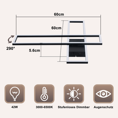 Plafonnier LED Métal 42w 60cm Plafonnier Salon Moderne Dimmable Avec Télécommande Pour Cuisine