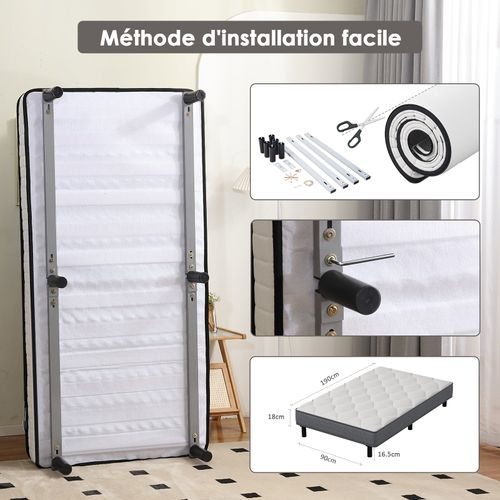 Ensemble Matelas Et Sommier 90x190cm,matelas à Ressorts Ensachés Et Robuste Cadre De Lit