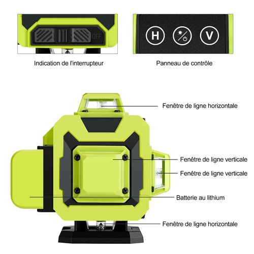 Niveau Laser 4 X 360°, 2 Batteries 2400 Mah, 4d 16 Fils.