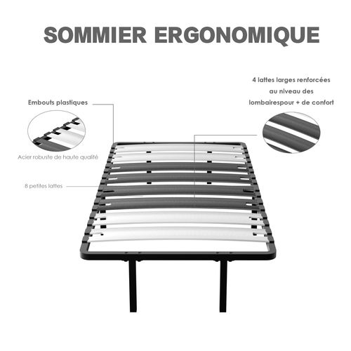 Sommier 90x190 Cm, 6 Pieds Durable, Sommier à Lattes Pour Adulte