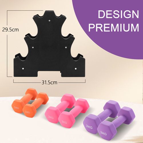 Haltères Néoprène 1kg 2kg 3kg Avec Support – Set De 6 Haltères Musculation