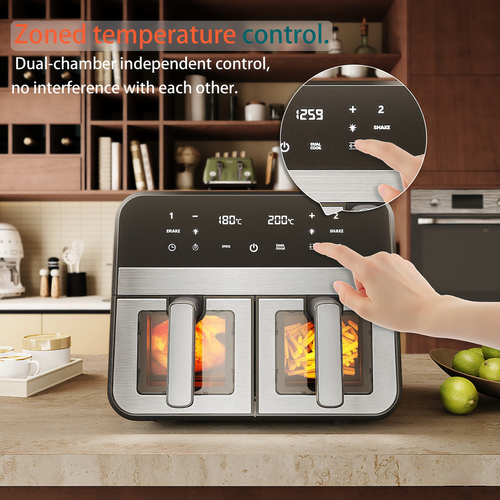 9l Dual Air Fryer, Friteuse Sans Huile, Écran Tactile, Alerte Aux Tremblements, Noir