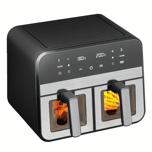9l Dual Air Fryer, Friteuse Sans Huile, Écran Tactile, Alerte Aux Tremblements, Noir