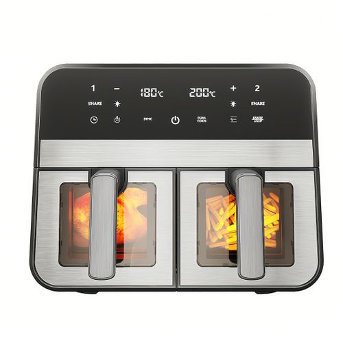 9l Dual Air Fryer, Friteuse Sans Huile, Écran Tactile, Alerte Aux Tremblements, Noir