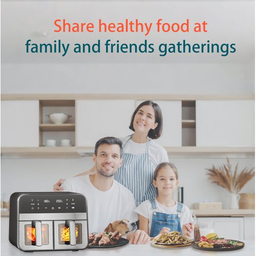 9l Dual Air Fryer, Friteuse Sans Huile, Écran Tactile, Alerte Aux Tremblements, Noir