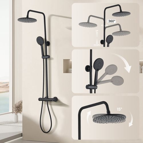 Colonne De Douche Thermostatique, Système De Douche Thermostatique 38°c, Noir