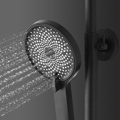 Colonne De Douche Avec Tête De Douche Ronde Et Manchette En Abs Avec 3 Jets, Noir