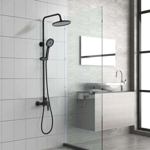 Colonne De Douche Avec Tête De Douche Ronde Et Manchette En Abs Avec 3 Jets, Noir