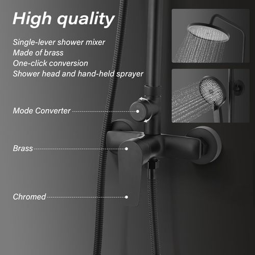 Colonne De Douche Avec Tête De Douche Ronde Et Manchette En Abs Avec 3 Jets, Noir