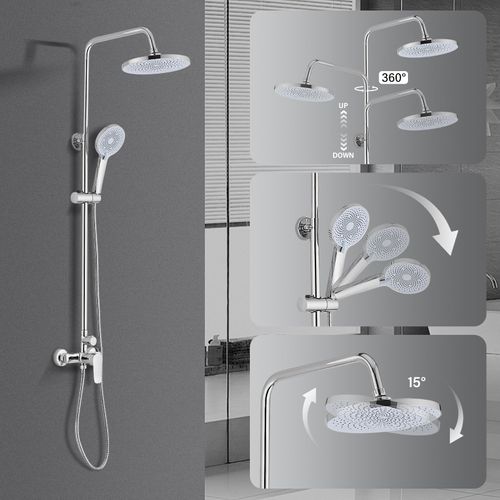 Colonne De Douche Avec Tête De Douche Ronde Et Manchette En Abs Avec 3 Jets, Argent