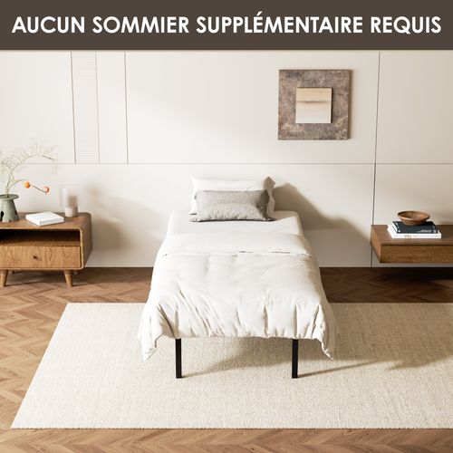 Sommier Cadre à Lattes 90x190 Cm, 14 lattes, Inclus 6 pieds