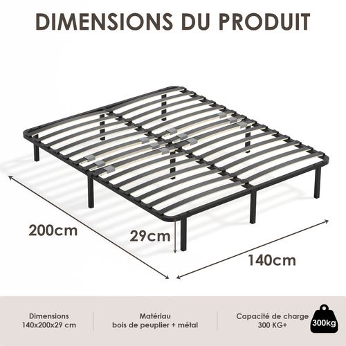 Sommier Cadre à Lattes 140x200 Cm, 2x14 lattes,  Inclus 7 pieds