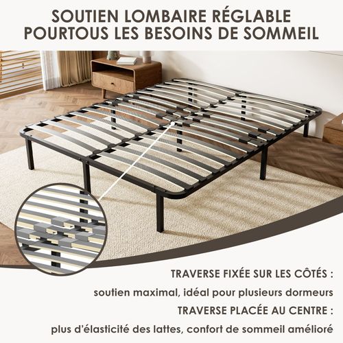 Sommier Cadre à Lattes 160x200 Cm, 2x14 lattes,  Inclus 9 pieds