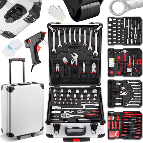 Coffret à Outils 1000 Pièces Professionnel - Valise Roulante Aluminium Avec Poignée Télescopique Et