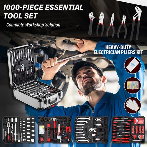 Coffret à Outils 1000 Pièces Professionnel - Valise Roulante Aluminium Avec Poignée Télescopique Et