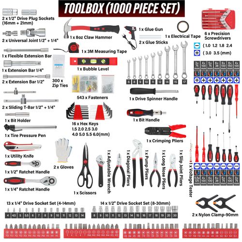 Coffret à Outils 1000 Pièces Professionnel - Valise Roulante Aluminium Avec Poignée Télescopique Et