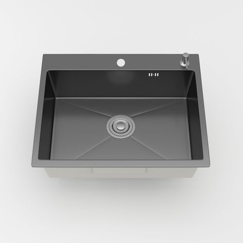 Évier Inox 1 Bac 50x45x22 Cm Gris Métallisé - Pour Petite Cuisine et Camping-car - Prépercé Avec