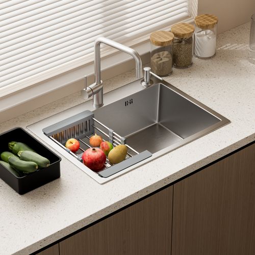 Évier Inox 1 Bac 55x45x19 Cm Argent - Évier Encastrable Moderne, Facile à Nettoyer Avec Panier et