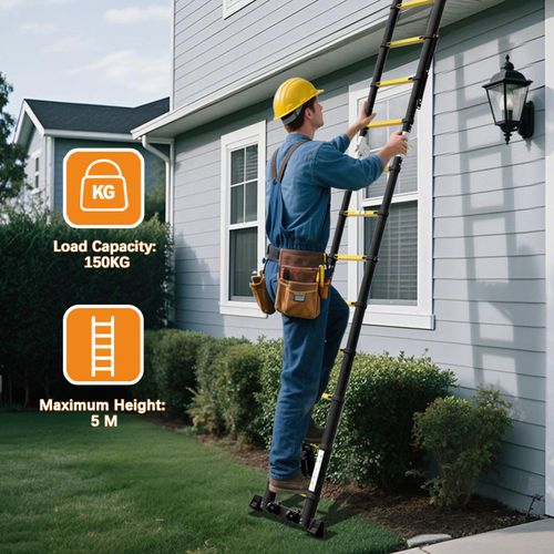 Échelle Télescopique De 5 M (2,5+2,5), Échelle Pliante Avec Poulies En Bas