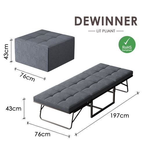Lit Pliant 76x197 Cm, Canapé-lit 1 Personne Pour Adulte, dossier Réglable Sur 5 Positions