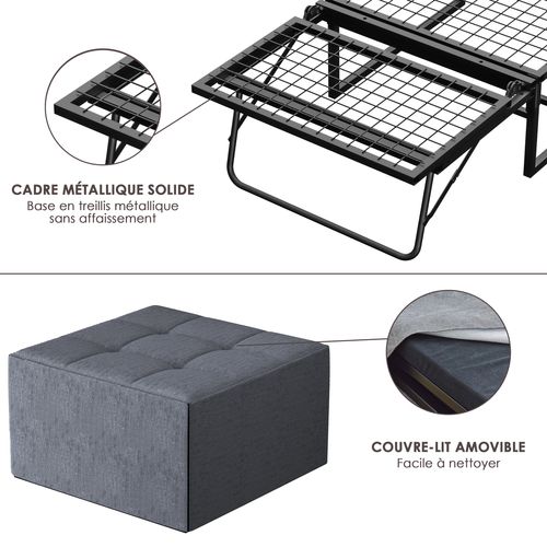 Lit Pliant 76x197 Cm, Canapé-lit 1 Personne Pour Adulte, dossier Réglable Sur 5 Positions