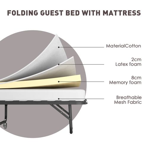 Lit Pliant Adulte 80x190 Cm Avec Matelas De 10 Cm